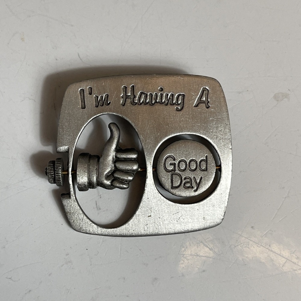 Vintage JJ Jonette Pewter Spinner Pin – 'I'm Having A Good / Bad Day' Brooch